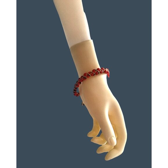 RED/BLACK BEADED ADJUSTABLA WRIST BRACELET - Picture 2 of 3